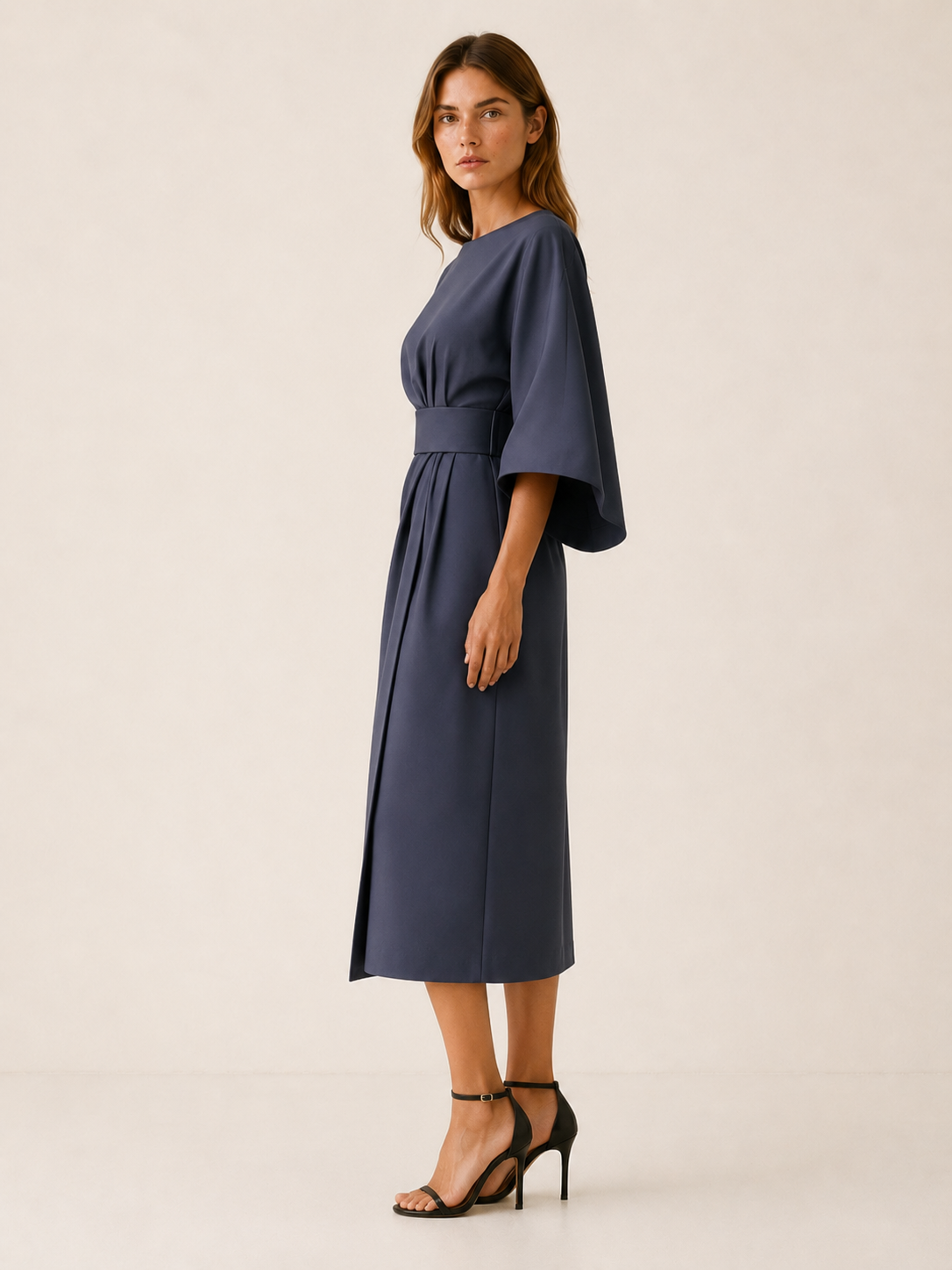 Tindra | Belted Midi Dress with Wide Sleeves
