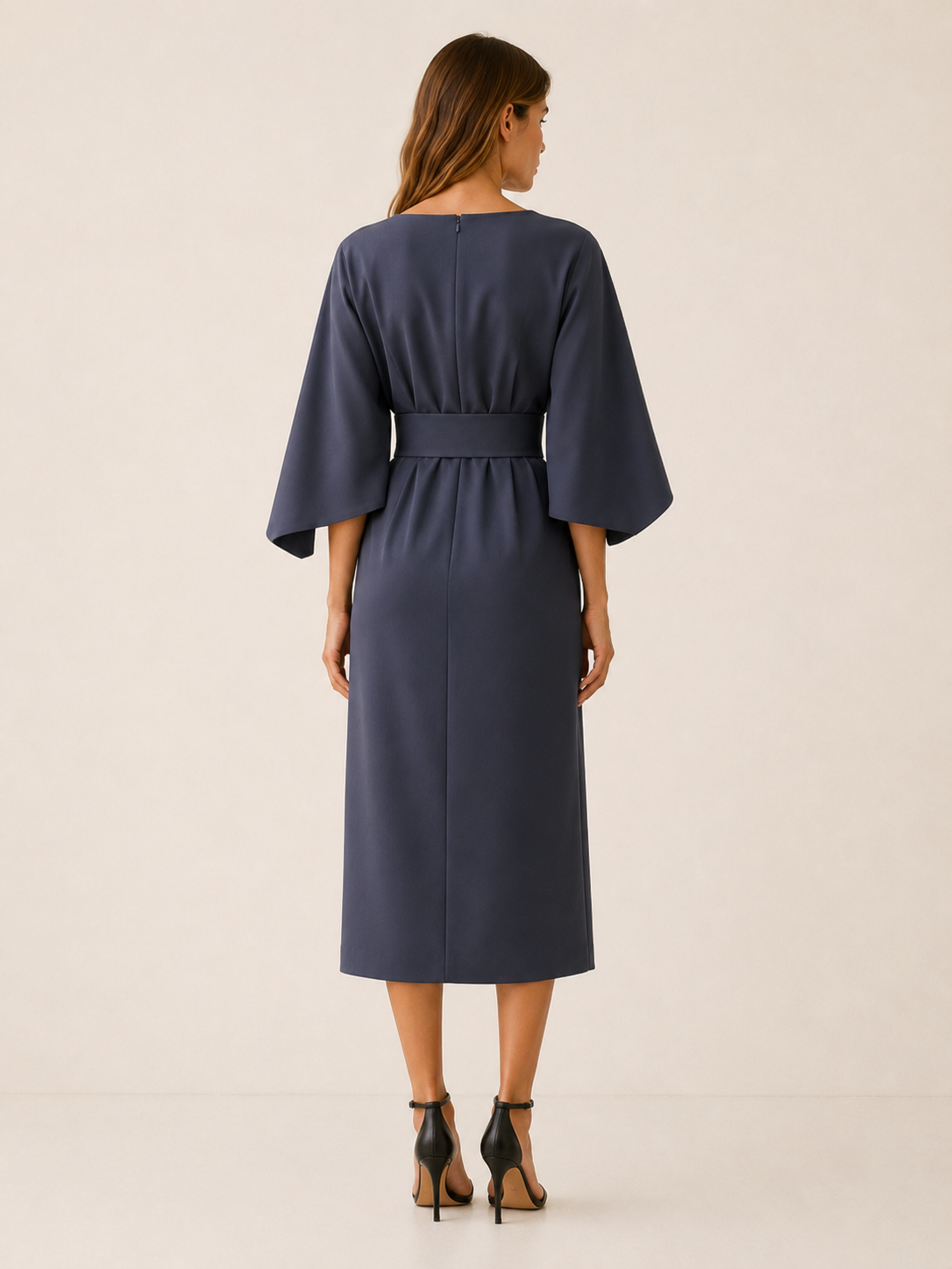 Tindra | Belted Midi Dress with Wide Sleeves