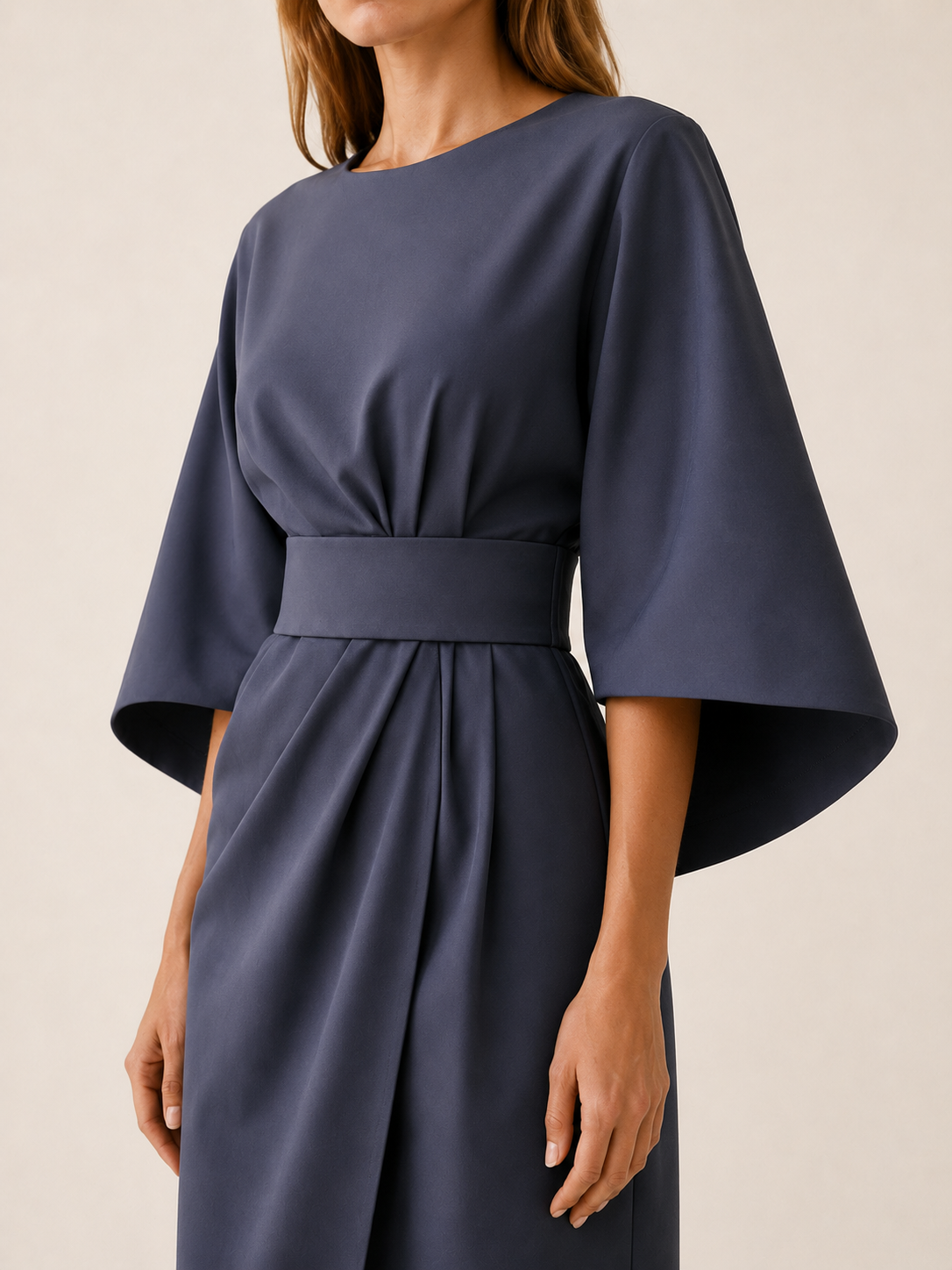 Tindra | Belted Midi Dress with Wide Sleeves