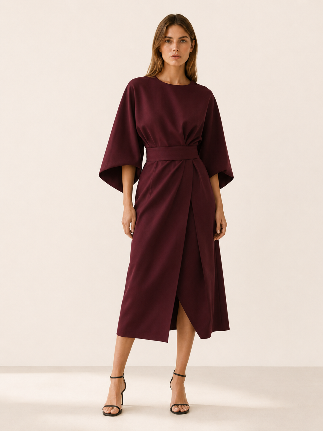 Tindra | Belted Midi Dress with Wide Sleeves