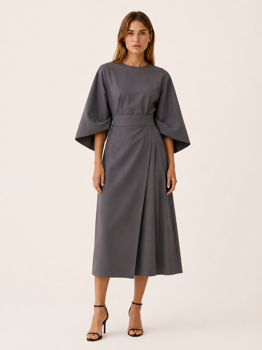 Tindra | Belted Midi Dress with Wide Sleeves
