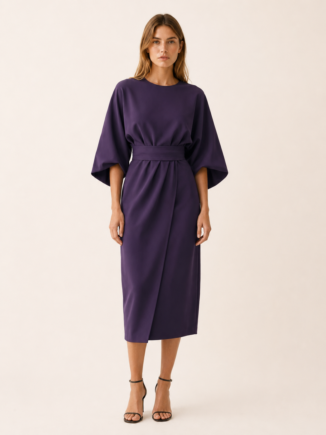 Tindra | Belted Midi Dress with Wide Sleeves