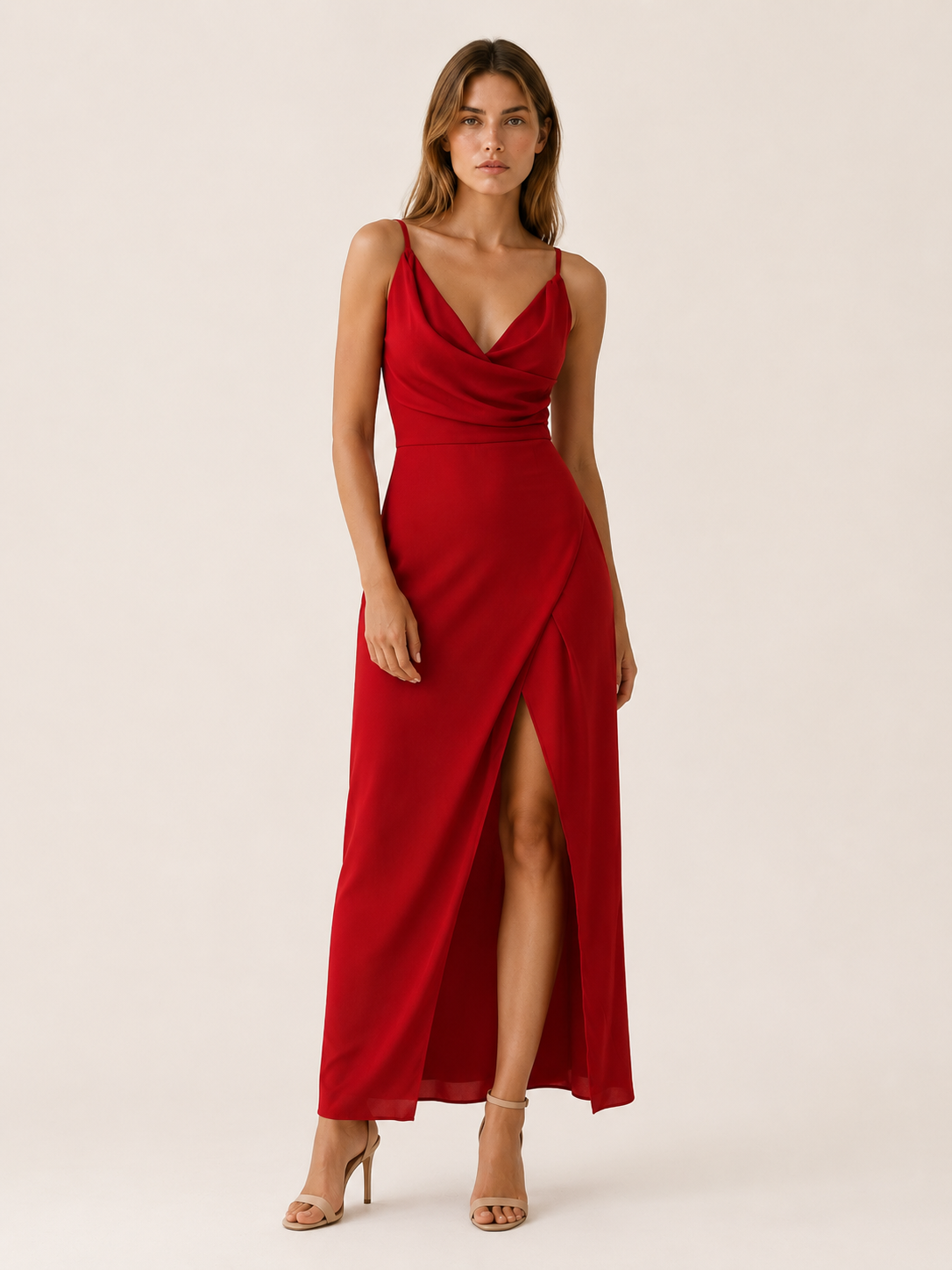 Tovena | Wedding Guest Maxi Dress with Draped Bodice and Side Slit