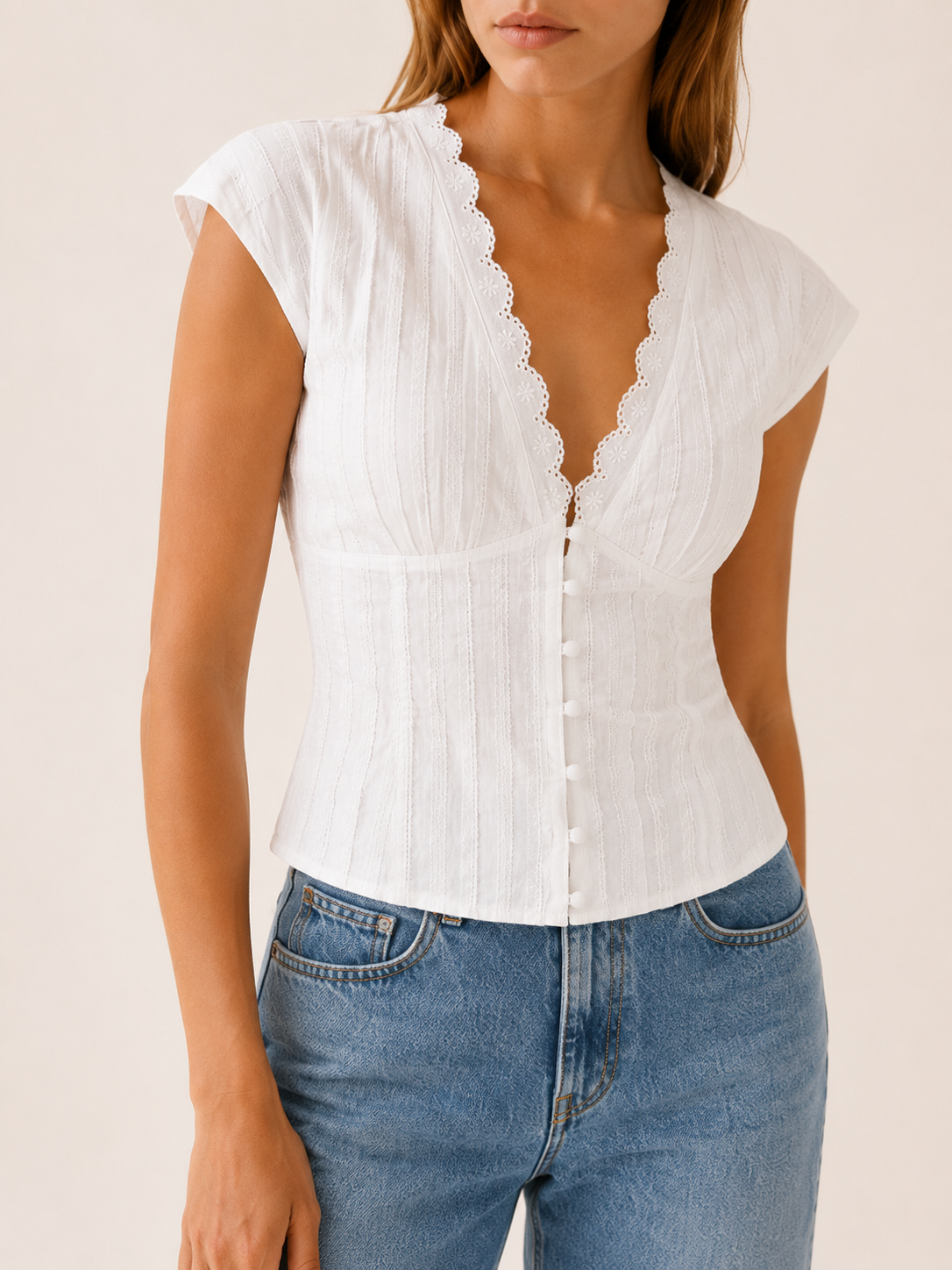 Twyla | Women's Eyelet Puff Sleeve Tie Back Blouse