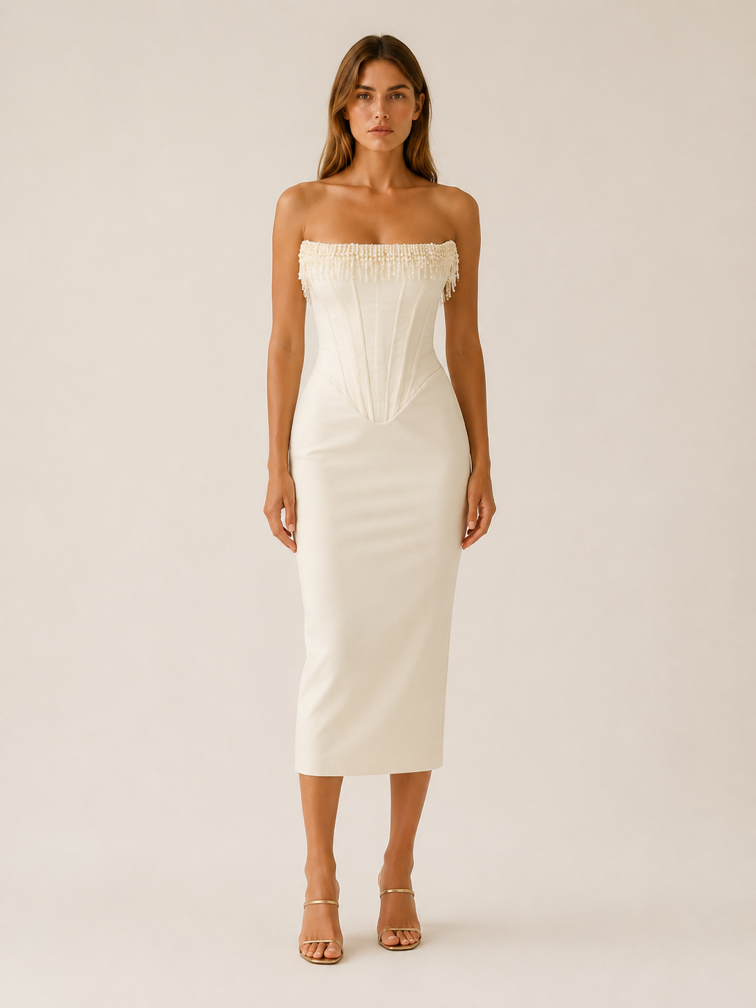 Vaelora | Strapless Satin Dress with Embellished Edge
