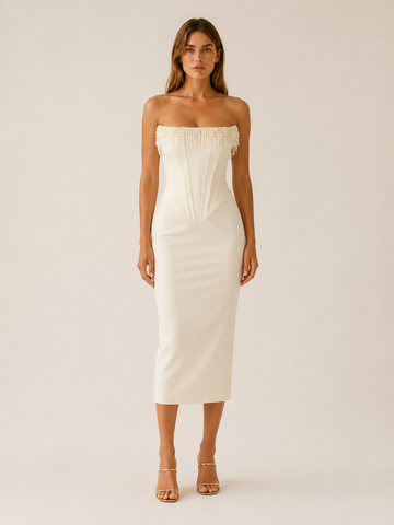 Vaelora | Strapless Satin Dress with Embellished Edge
