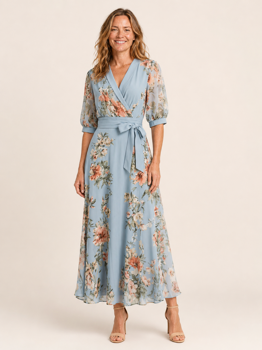Valessa | Women's Floral Wrap Tie Waist Wedding Guest Maxi Dress
