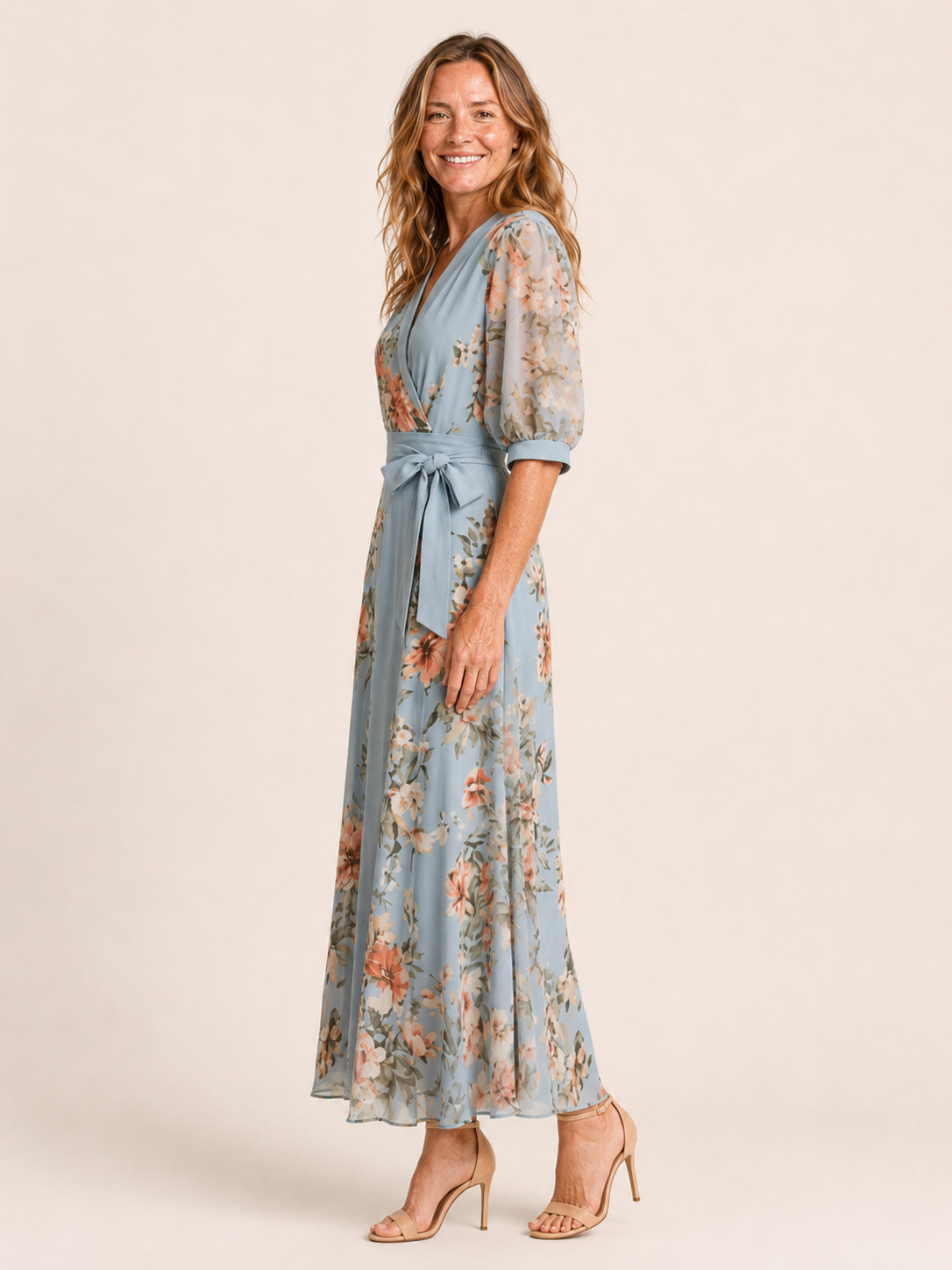 Valessa | Women's Floral Wrap Tie Waist Wedding Guest Maxi Dress