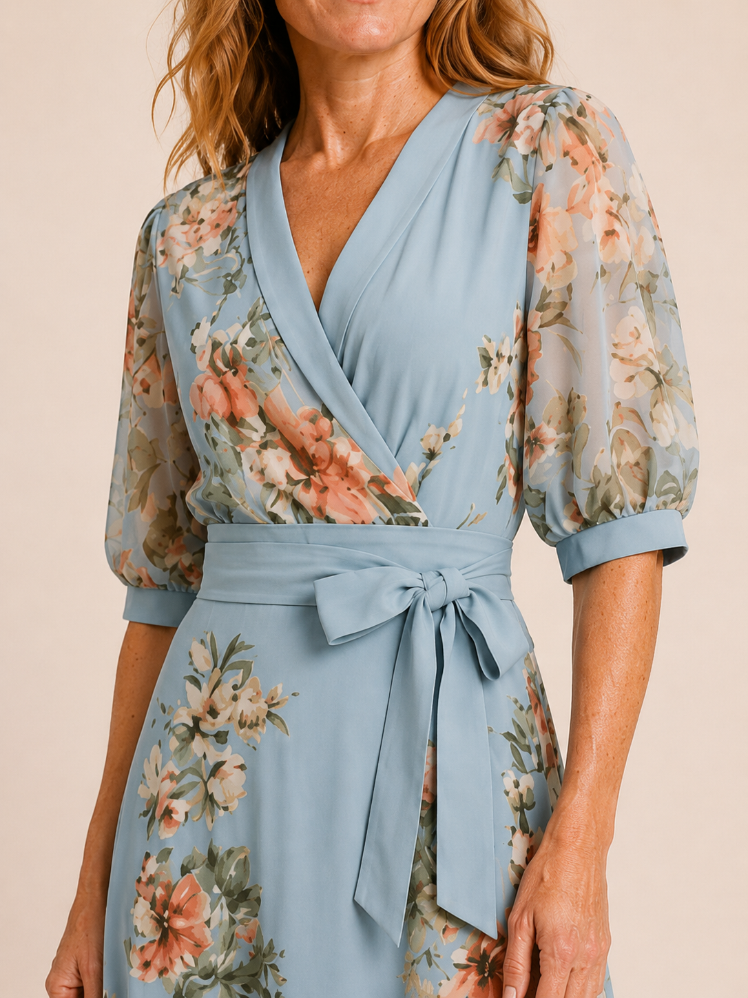 Valessa | Women's Floral Wrap Tie Waist Wedding Guest Maxi Dress
