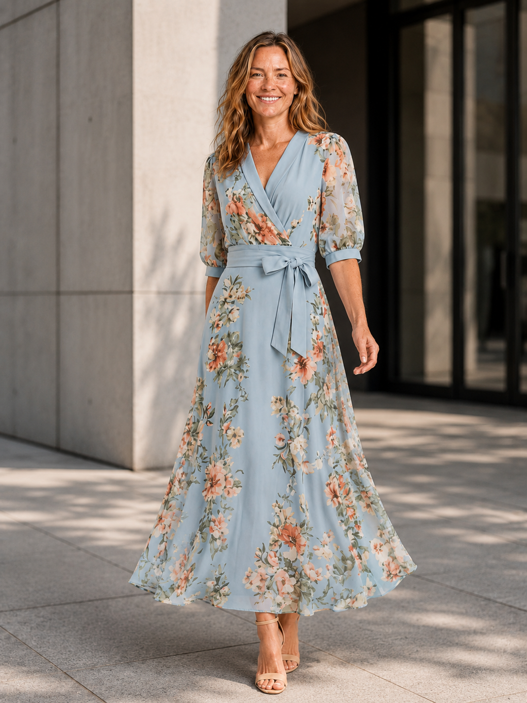 Valessa | Women's Floral Wrap Tie Waist Wedding Guest Maxi Dress