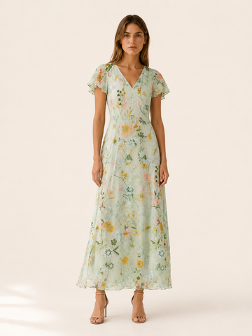Vanda | Maxi Dress with V Neck and Short Sleeves