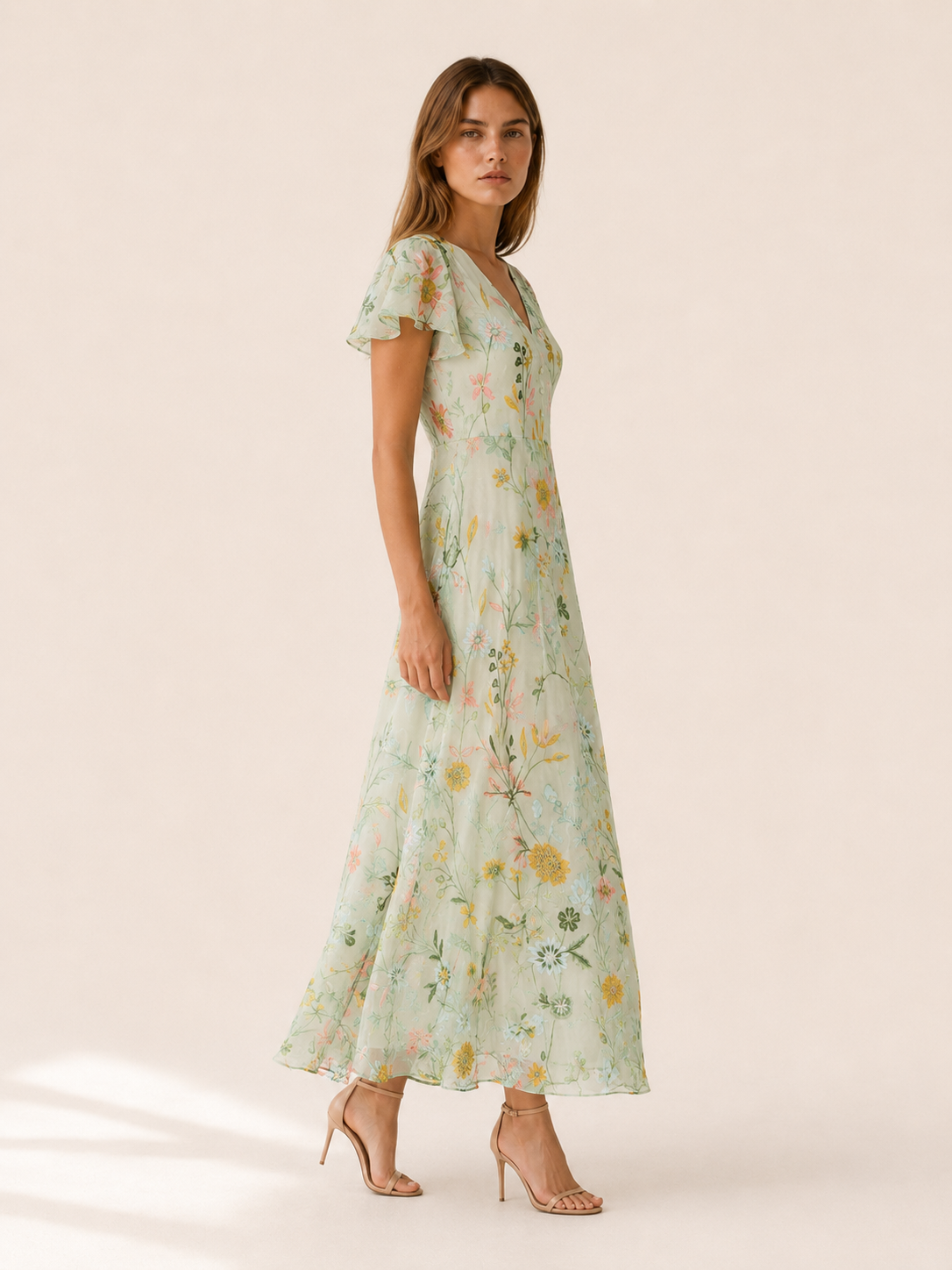 Vanda | Maxi Dress with V Neck and Short Sleeves