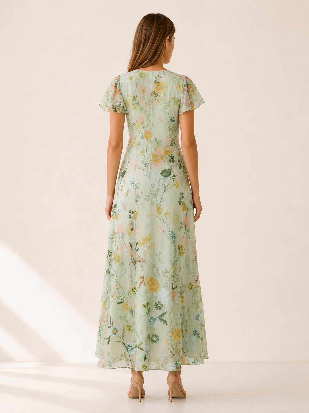 Vanda | Maxi Dress with V Neck and Short Sleeves