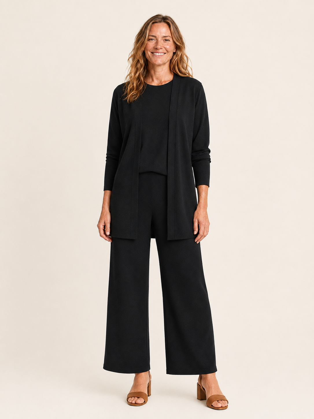 Velisse | Women's Cardigan Top and Wide Leg Pants Three Piece Set
