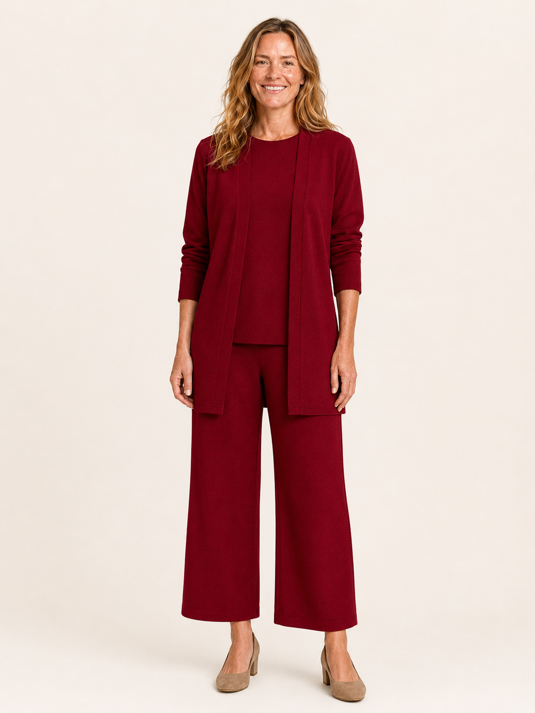 Velisse | Women's Cardigan Top and Wide Leg Pants Three Piece Set