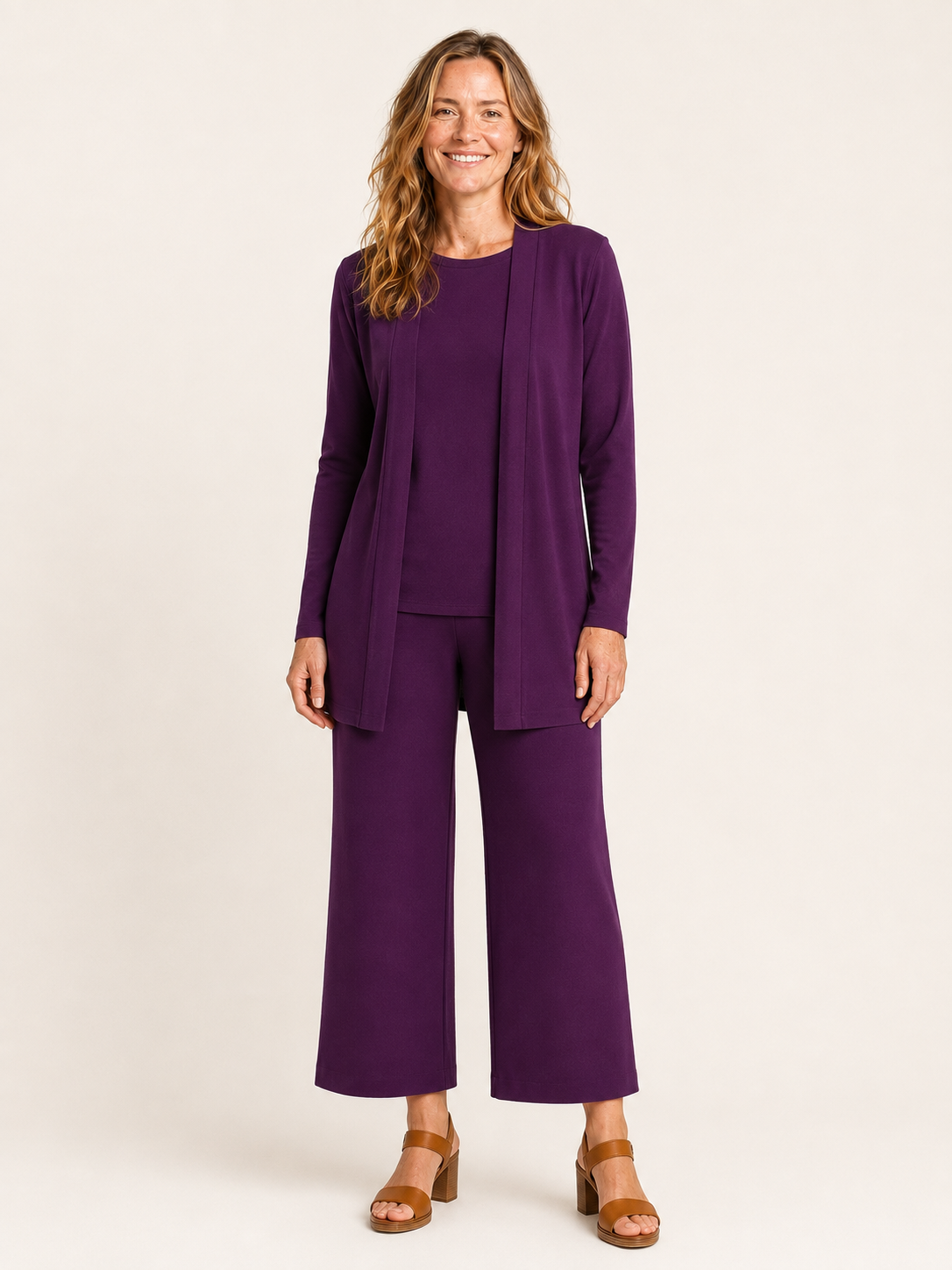 Velisse | Women's Cardigan Top and Wide Leg Pants Three Piece Set