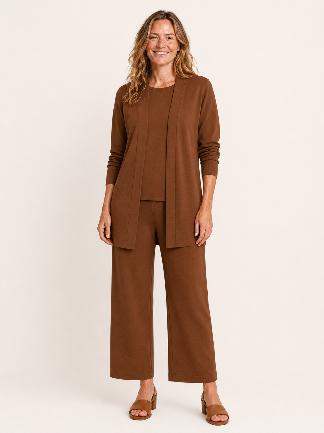 Velisse | Women's Cardigan Top and Wide Leg Pants Three Piece Set