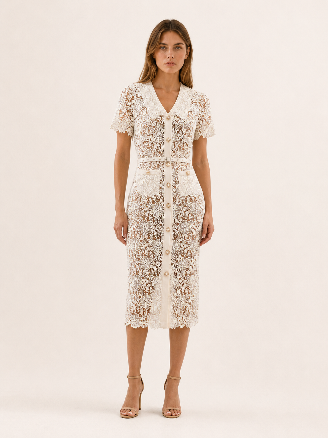 Veloriax | Midi Dress with Button Front Belted Waist