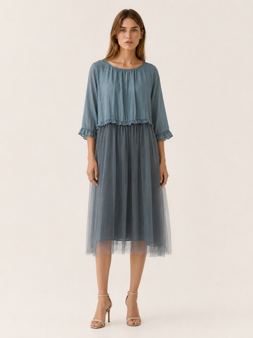 Vesta | Summer Midi Dress with Chiffon Patchwork