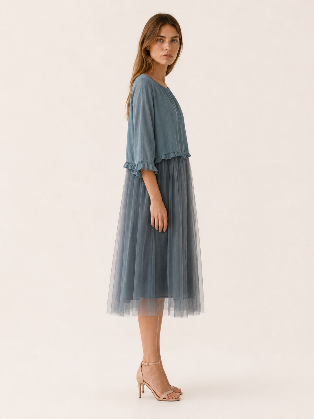 Vesta | Summer Midi Dress with Chiffon Patchwork