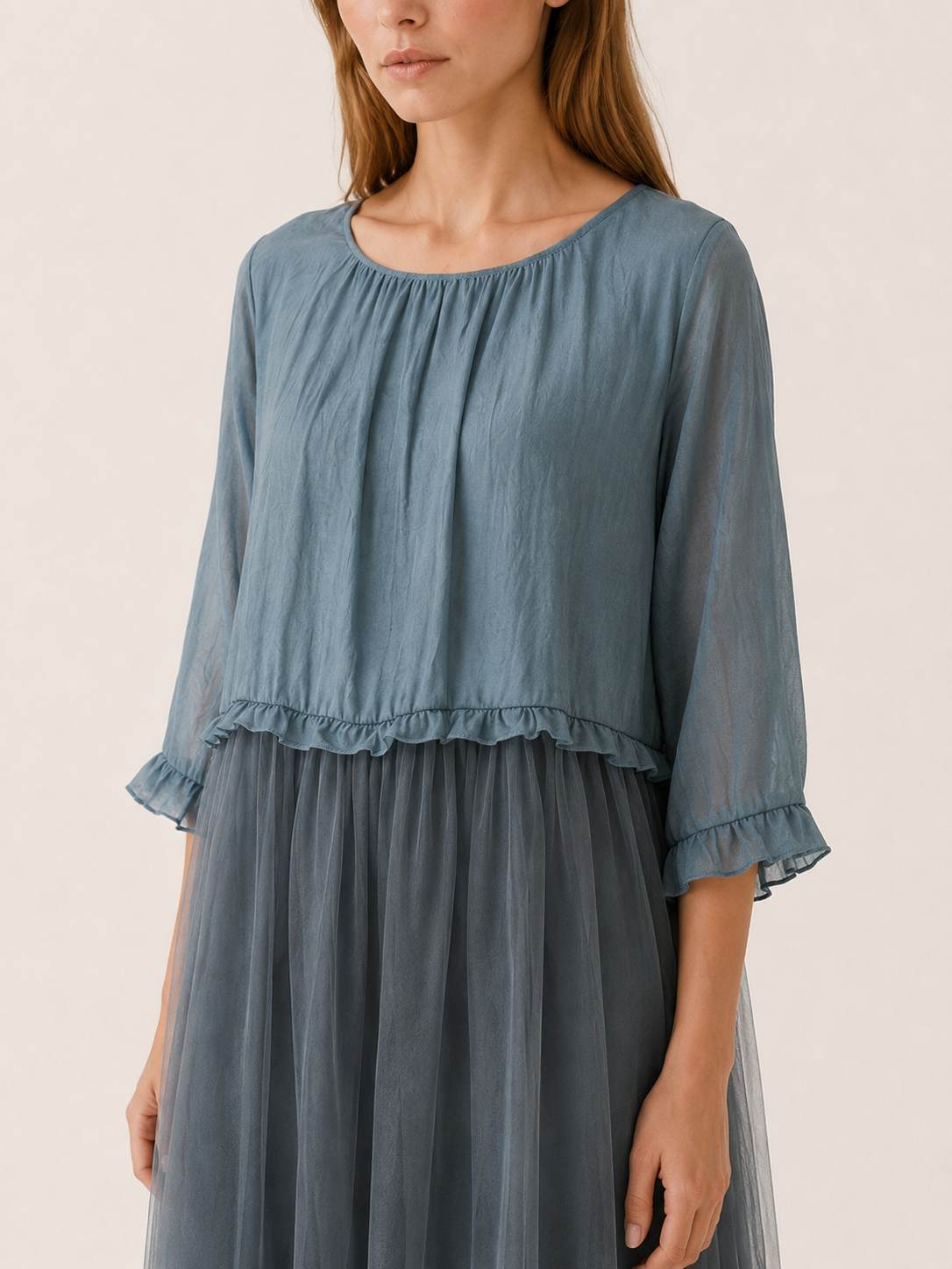 Vesta | Summer Midi Dress with Chiffon Patchwork