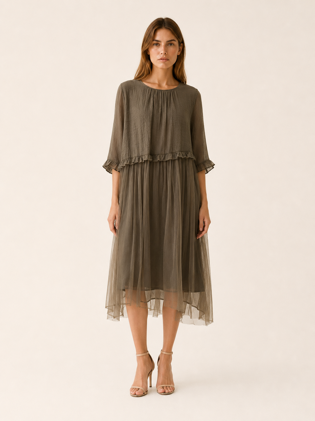 Vesta | Summer Midi Dress with Chiffon Patchwork