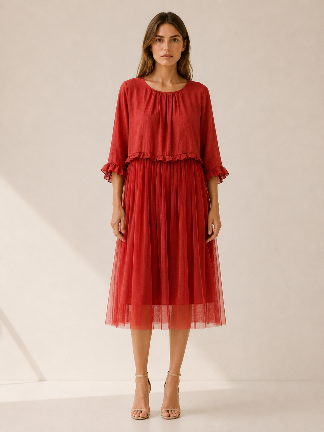 Vesta | Summer Midi Dress with Chiffon Patchwork