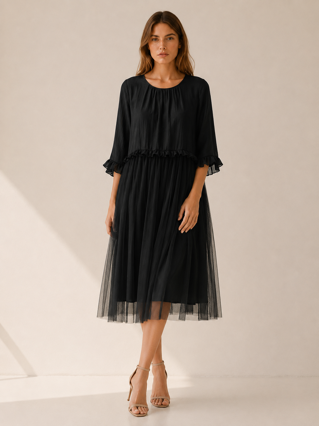 Vesta | Summer Midi Dress with Chiffon Patchwork