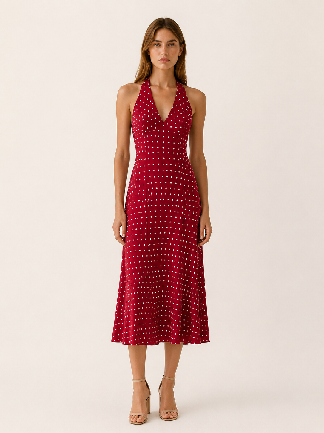Veylisse | Polka Dot Midi Dress with Halter Neck