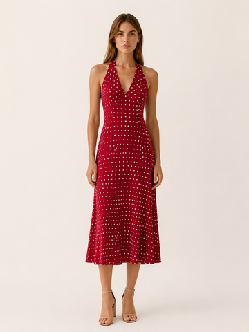 Veylisse | Polka Dot Midi Dress with Halter Neck
