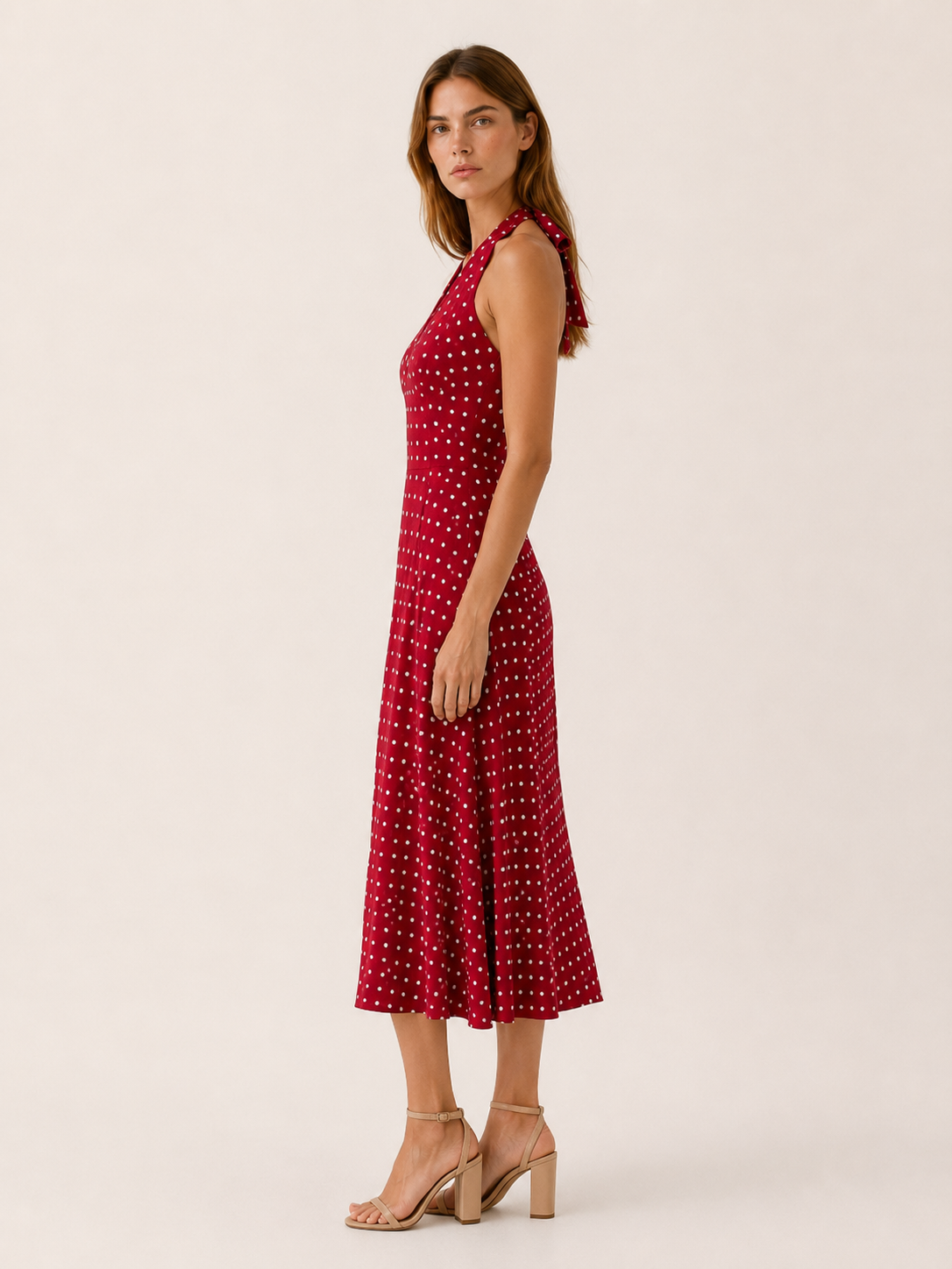Veylisse | Polka Dot Midi Dress with Halter Neck