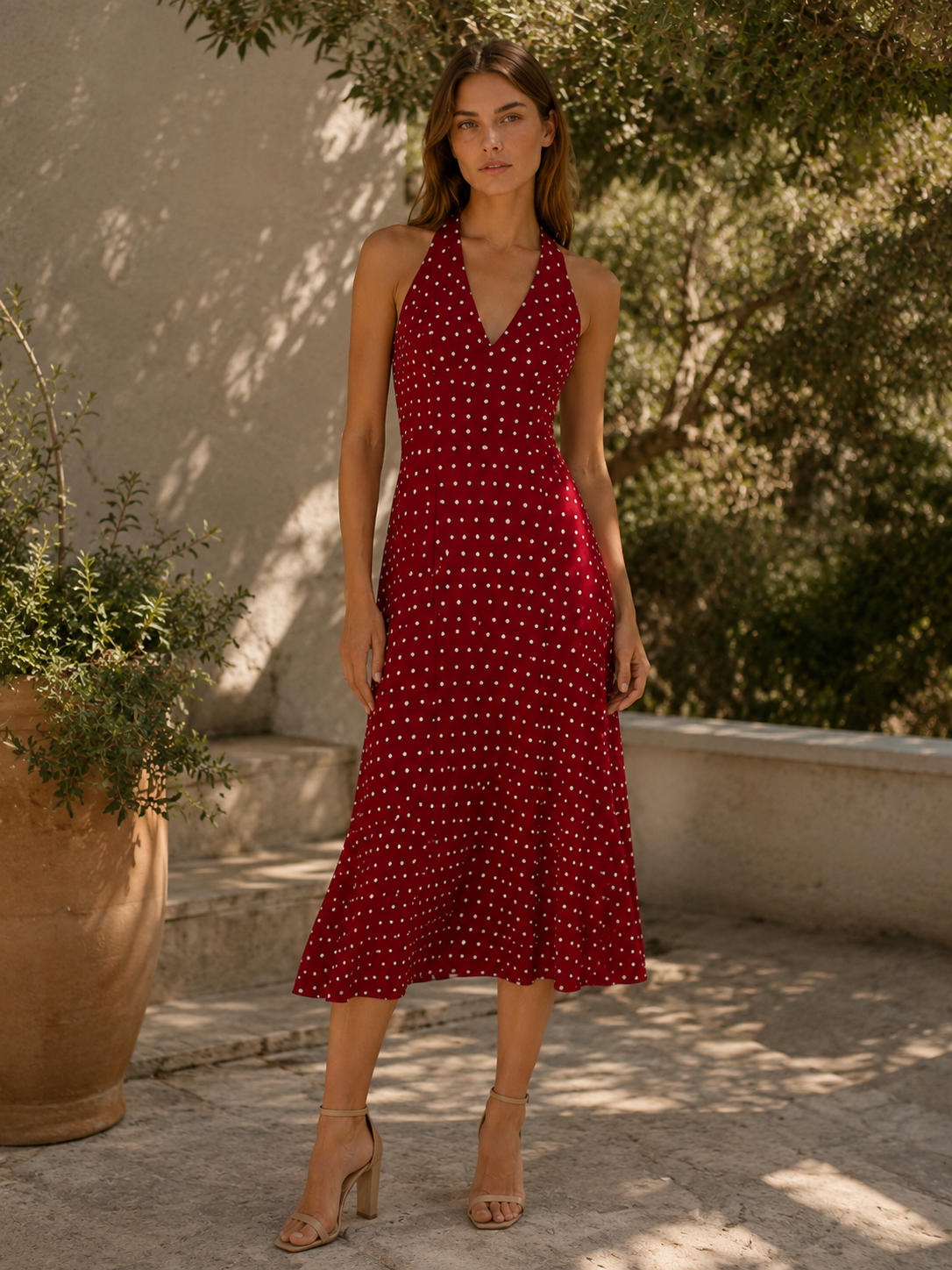 Veylisse | Polka Dot Midi Dress with Halter Neck