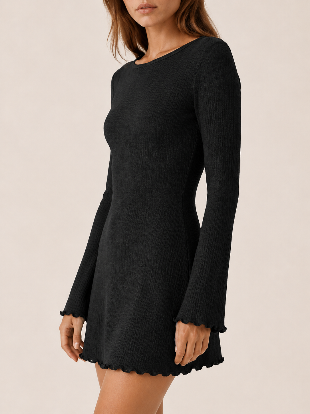 Veylora | Knit Mini Dress with Long Sleeves Flared Hem