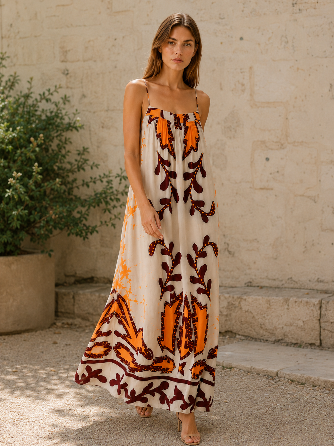 Virelka | Printed Maxi Dress with Spaghetti Straps