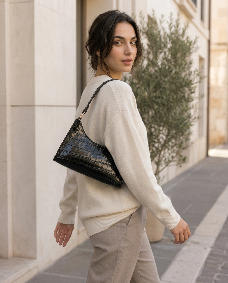 Vireya | Women's Croc Effect Zip Top Shoulder Bag