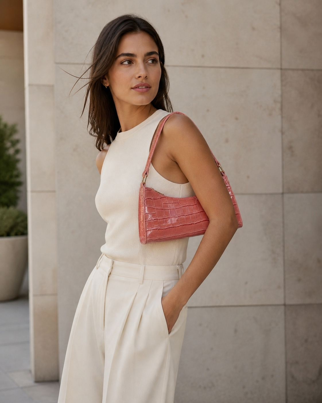 Vireya | Women's Croc Effect Zip Top Shoulder Bag