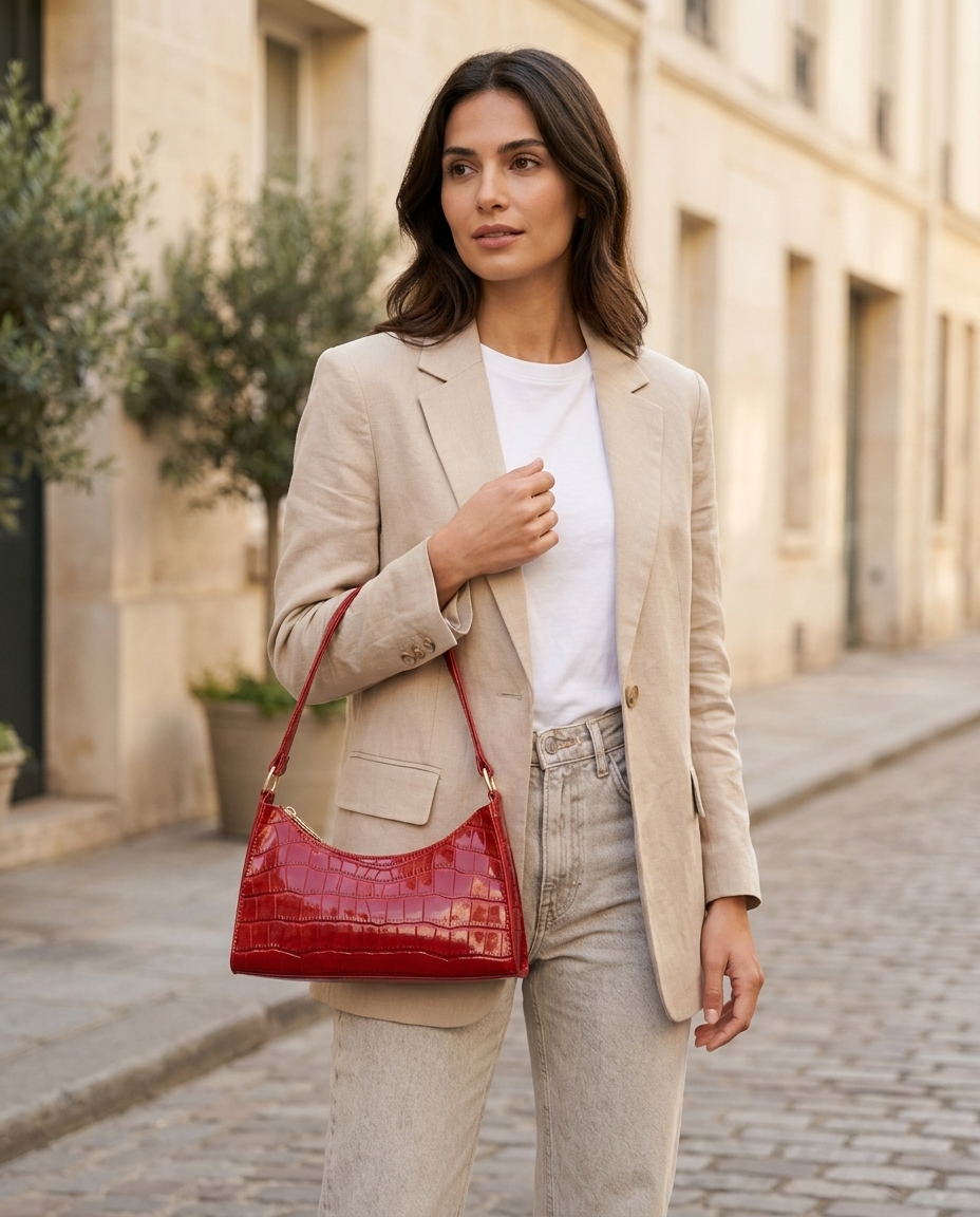 Vireya | Women's Croc Effect Zip Top Shoulder Bag