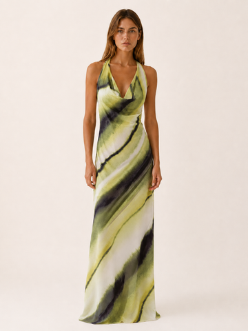 Keaton | Halter Maxi Dress with Open Back and Abstract Print