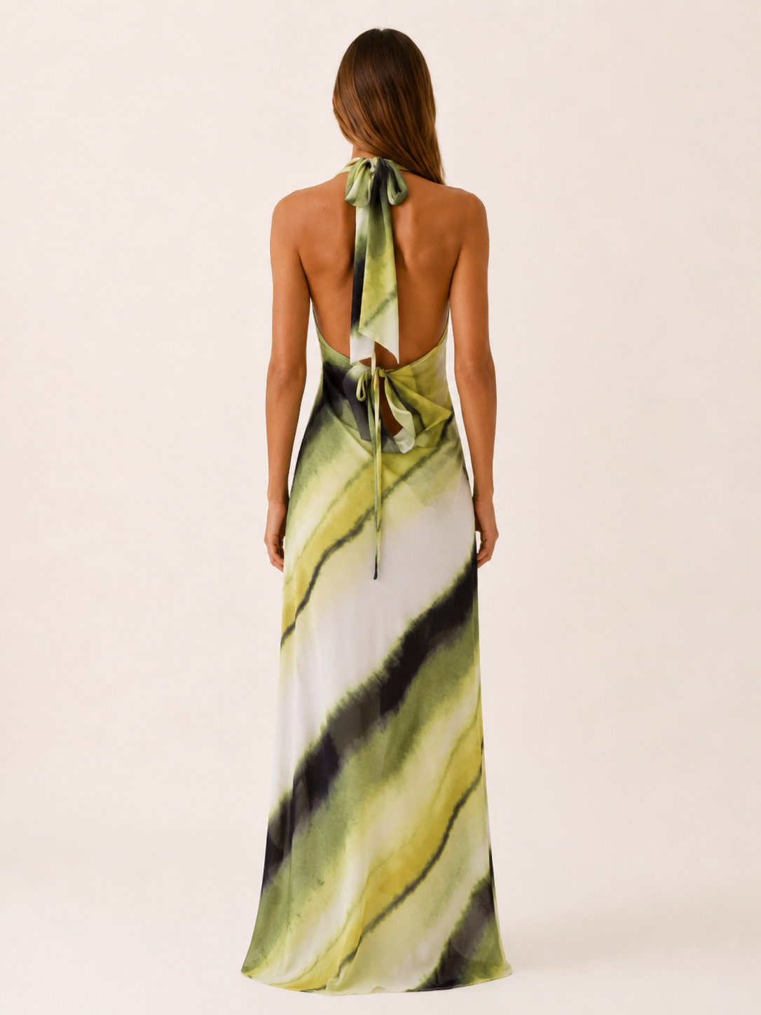Keaton | Halter Maxi Dress with Open Back and Abstract Print
