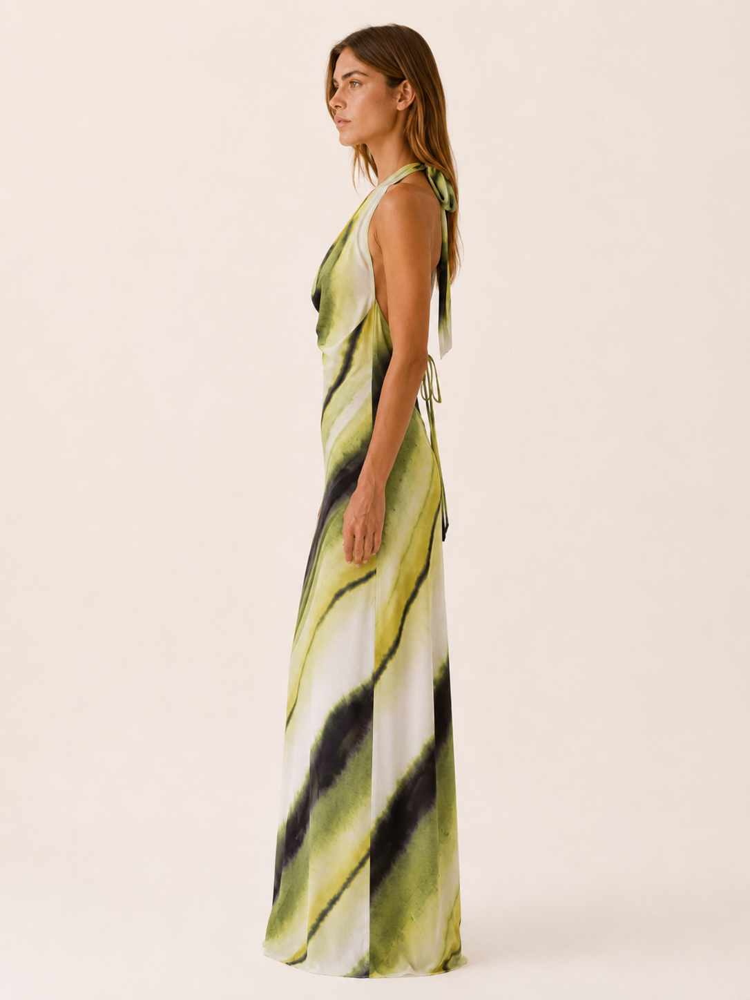 Keaton | Halter Maxi Dress with Open Back and Abstract Print