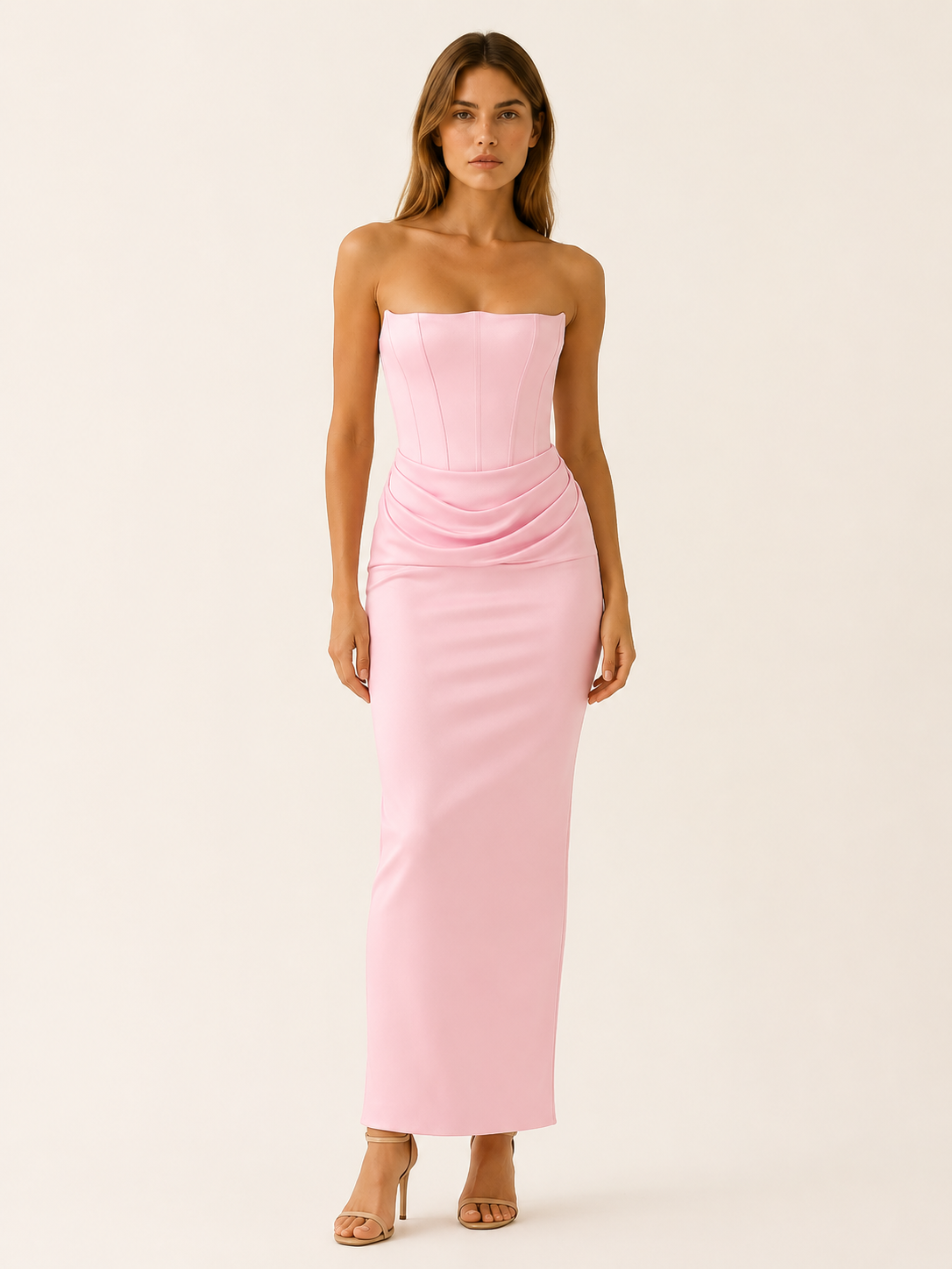 Xanthe | Strapless Maxi Dress with Draped Waist