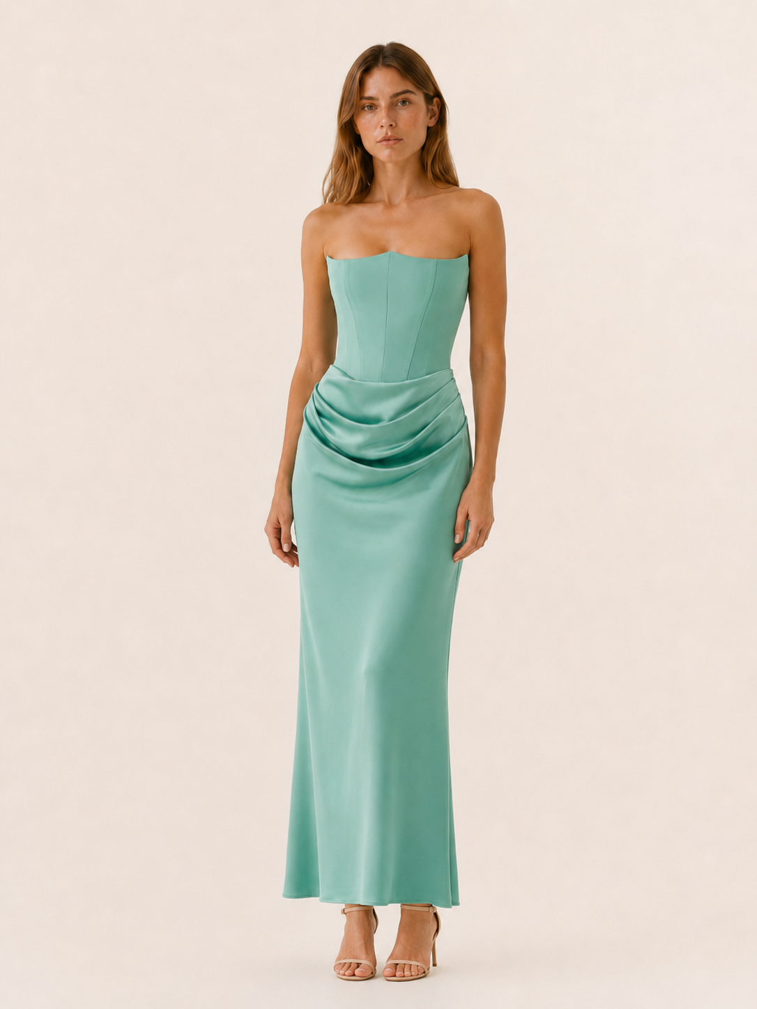Xanthe | Strapless Maxi Dress with Draped Waist