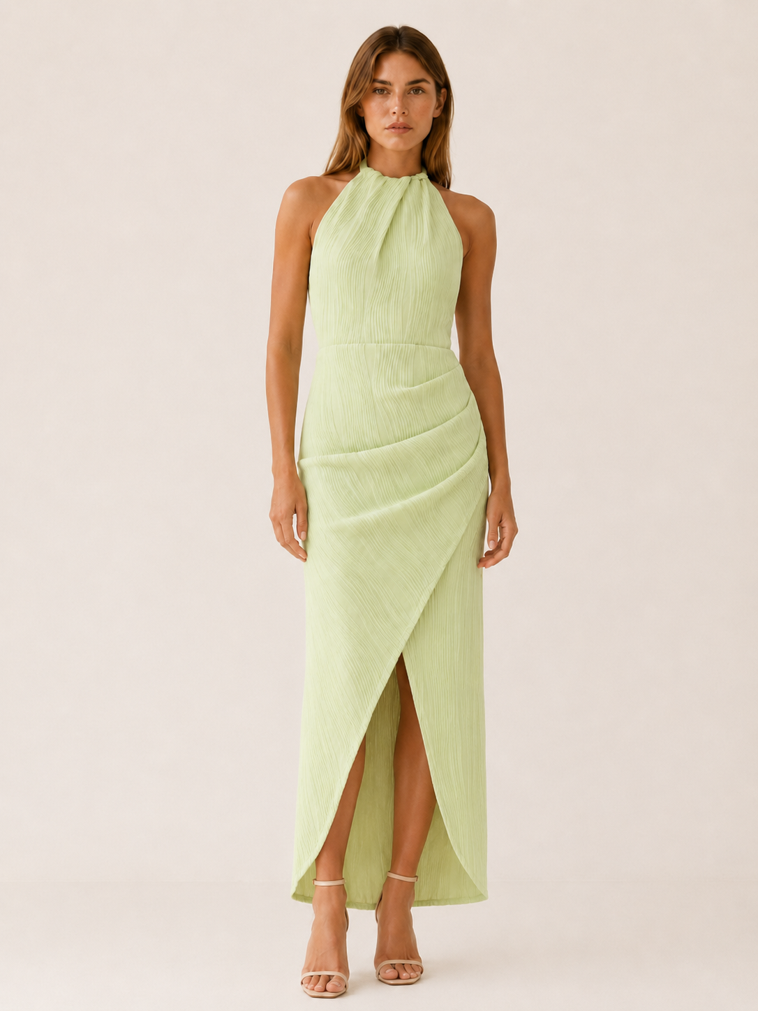 Yvella | Halterneck Maxi Dress with Pleated A-Line Fit