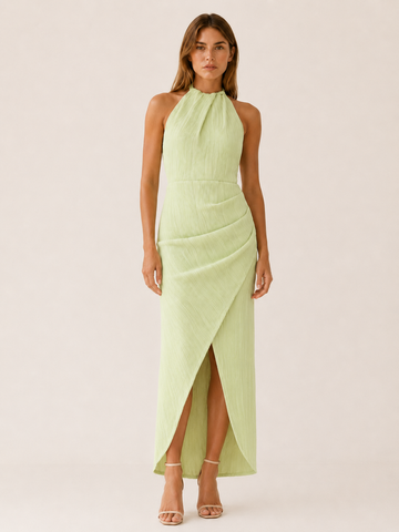 Yvella | Halterneck Maxi Dress with Pleated A-Line Fit