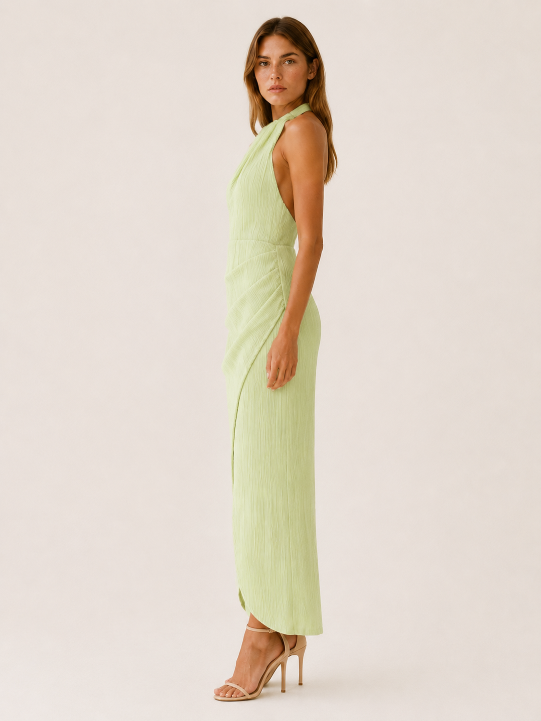 Yvella | Halterneck Maxi Dress with Pleated A-Line Fit