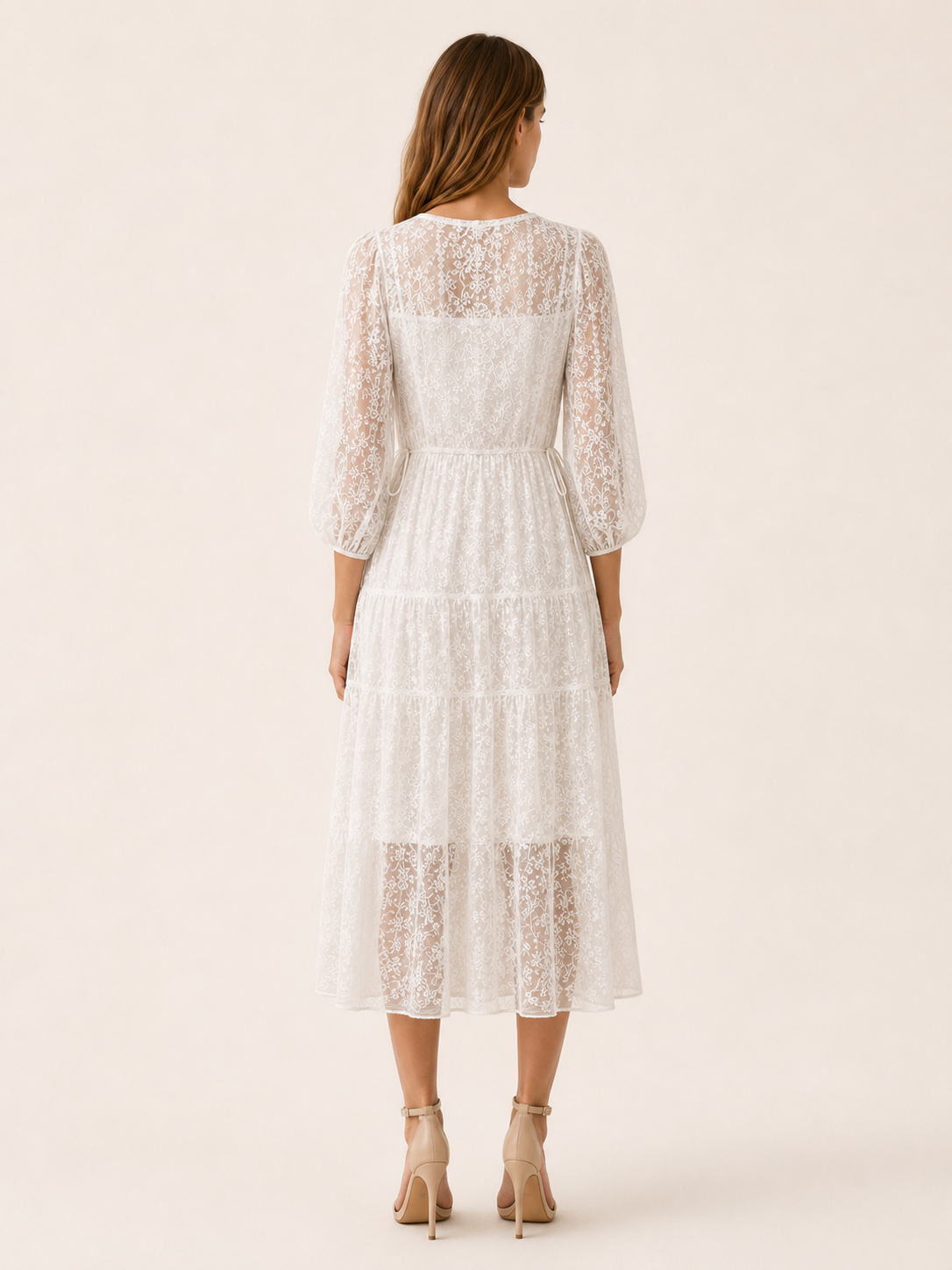 Zamira | Flowy Midi Dress with V Neck and Belted Waist