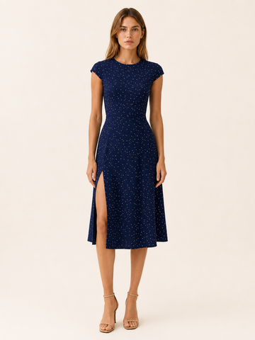 Zelda | Polka Dot Midi Dress with Cutout Back