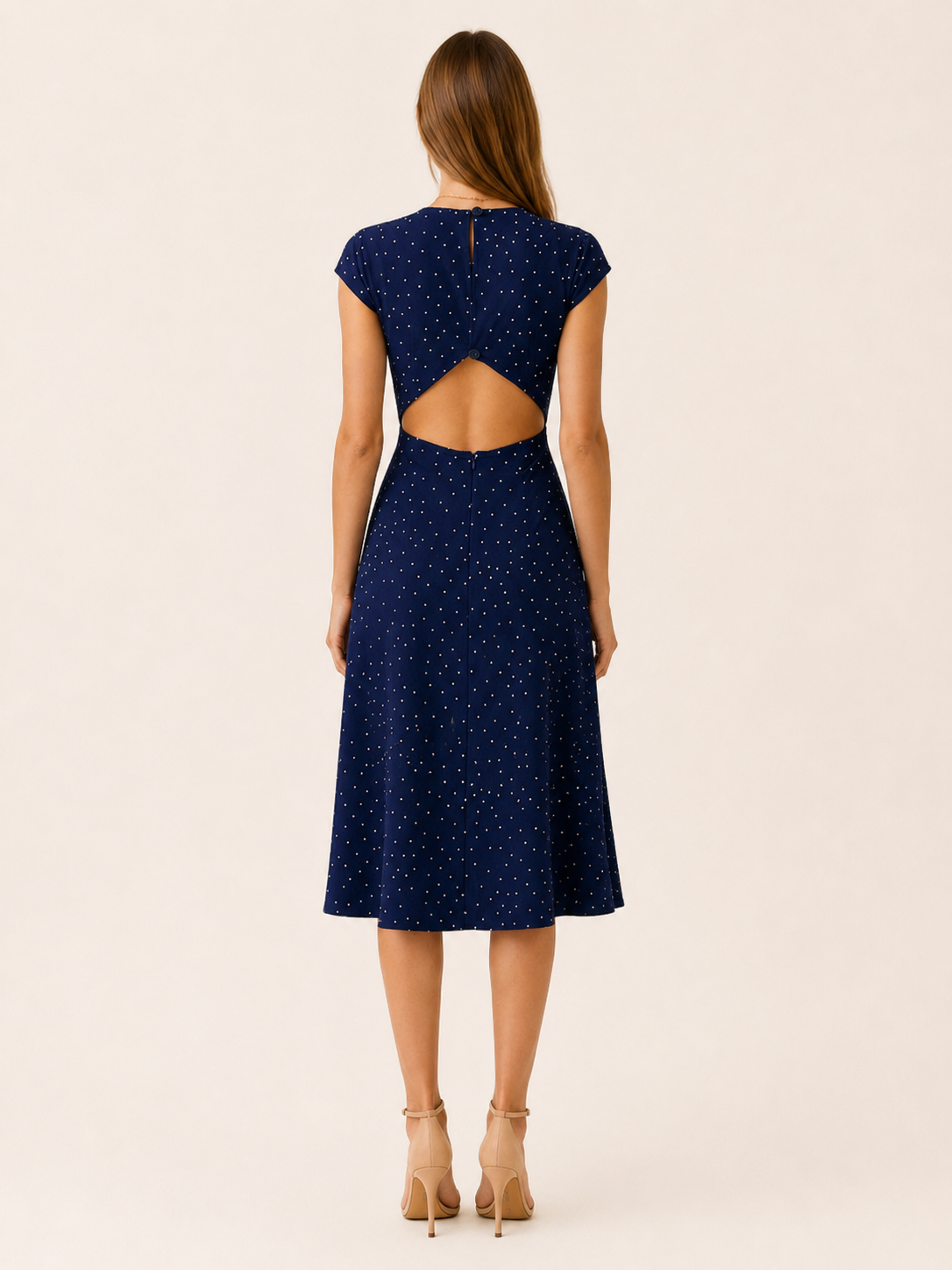 Zelda | Polka Dot Midi Dress with Cutout Back
