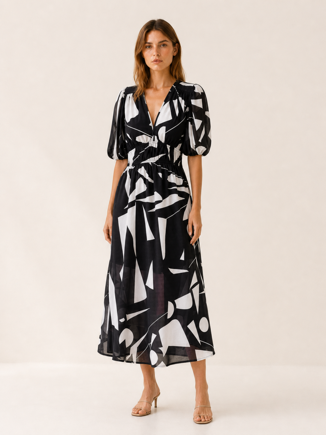 Zerina | Flowy Midi Dress with V Neck