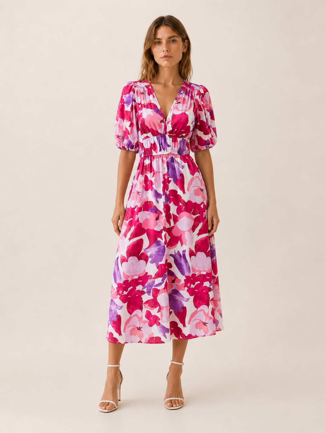 Zerina | Flowy Midi Dress with V Neck